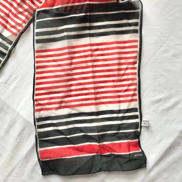 Vintage ECHO Striped Scarf Wrap Shawl Cotton Red Black Stripes 12 X 54" France - Picture 9 of 13